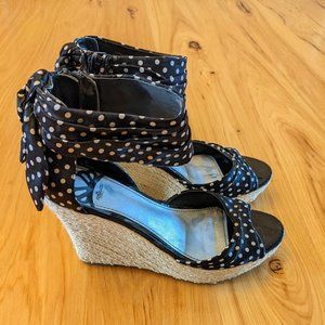 Black and White Polka Dot Fergalicious Espadrille Wedges